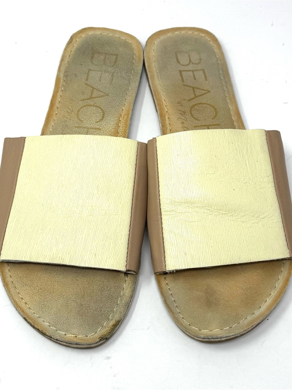 BEACH by Matisse Women`s Size 8 Leather Slide Sandals Cream Tan